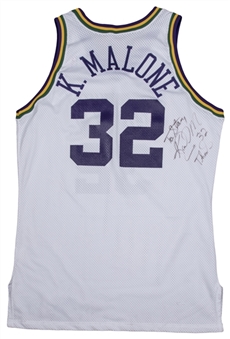 1993-94 Karl Malone Game Used, and Signed and Inscribed Utah Jazz Home Jersey (PSA/DNA)